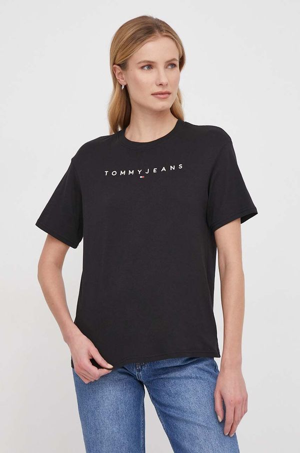 Tommy Jeans Pamučna majica Tommy Jeans za žene, boja: crna