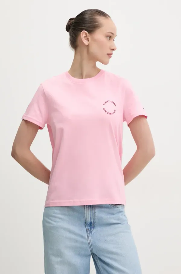 Tommy Jeans Pamučna majica Tommy Jeans za žene, boja: ružičasta, DW0DW21768