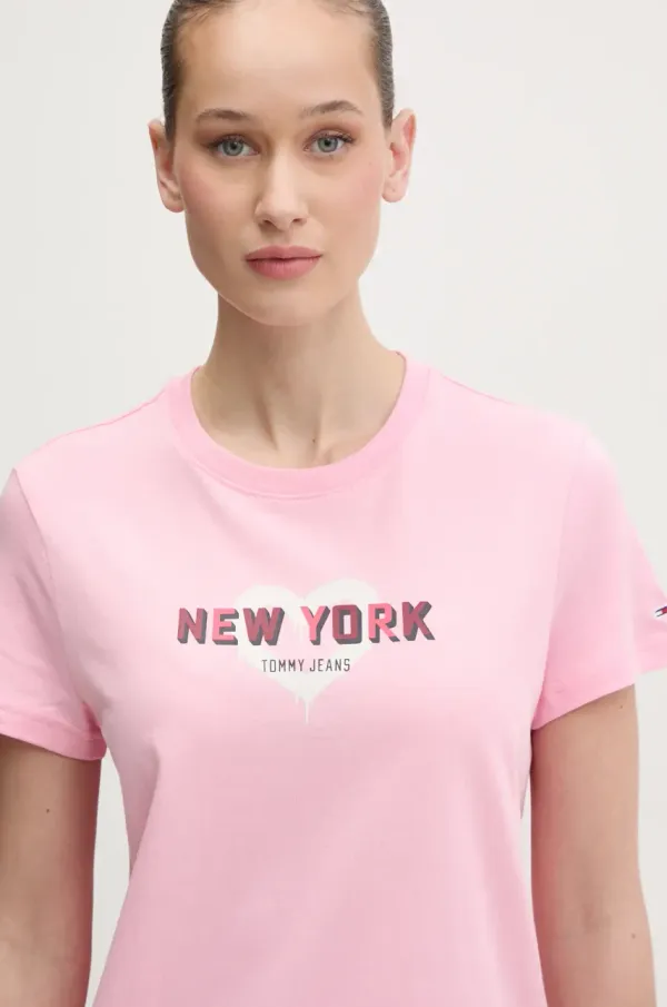 Tommy Jeans Pamučna majica Tommy Jeans za žene, boja: ružičasta, DW0DW21769