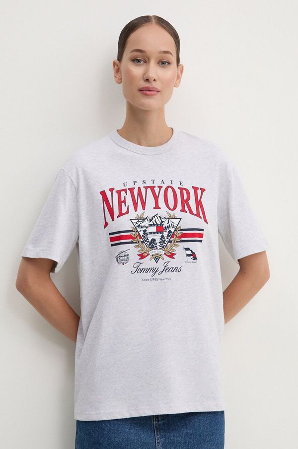 Tommy Jeans Pamučna majica Tommy Jeans za žene, boja: siva, DW0DW18410