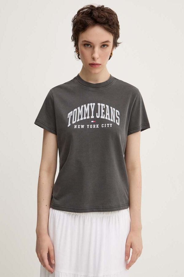 Tommy Jeans Pamučna majica Tommy Jeans za žene, boja: siva, DW0DW19826