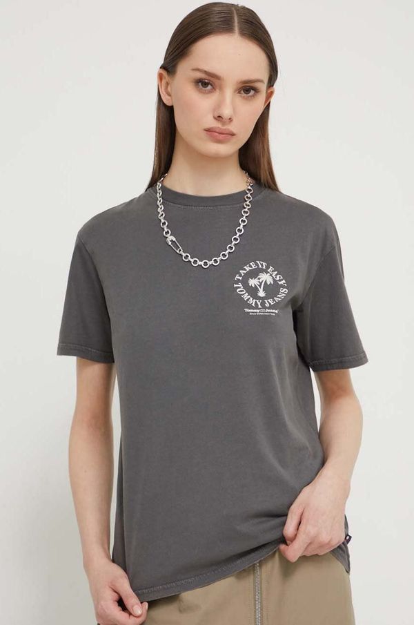 Tommy Jeans Pamučna majica Tommy Jeans za žene, boja: siva