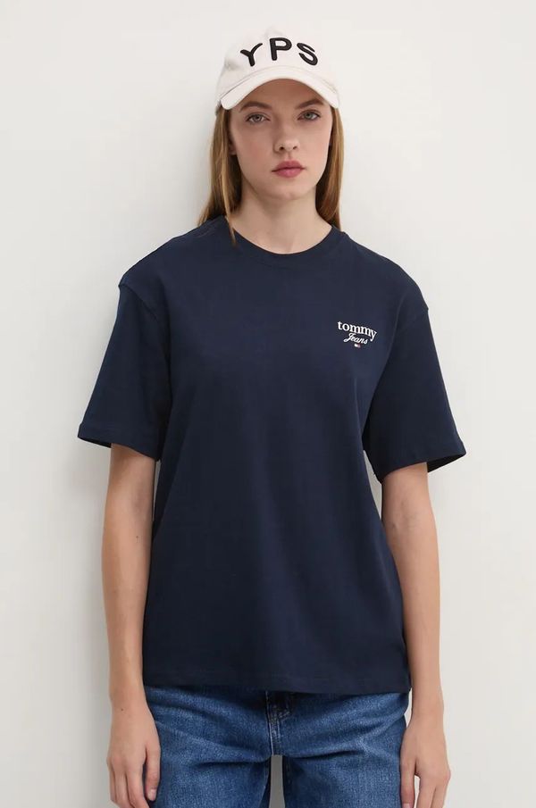 Tommy Jeans Pamučna majica Tommy Jeans za žene, boja: tamno plava, DW0DW18786