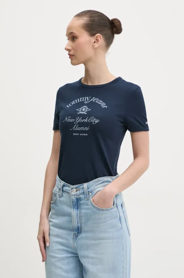Tommy Jeans Pamučna majica Tommy Jeans za žene, boja: tamno plava, DW0DW20323
