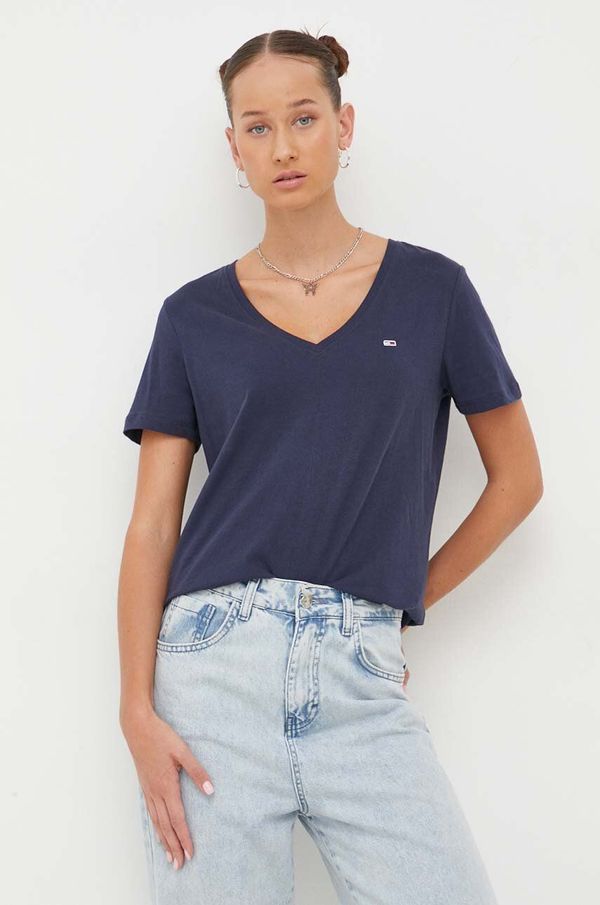 Tommy Jeans Pamučna majica Tommy Jeans za žene, boja: tamno plava