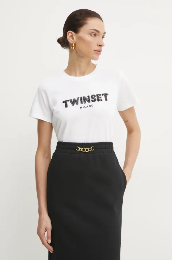Twinset Pamučna majica Twinset za žene, boja: bijela, 251TP2070
