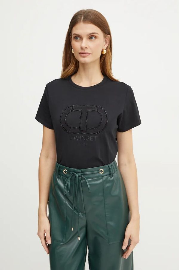 Twinset Pamučna majica Twinset za žene, boja: crna, 242TT2460