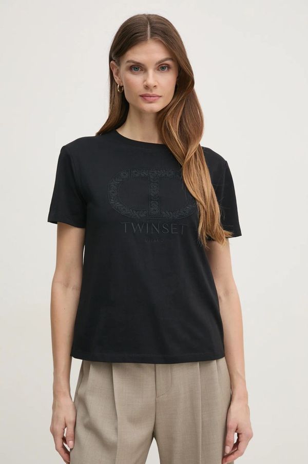 Twinset Pamučna majica Twinset za žene, boja: crna, 251TP2072