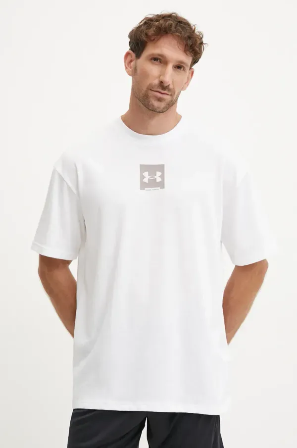 Under Armour Pamučna majica Under Armour HW OS BOX za muškarce, boja: bijela, s tiskom, 1386803
