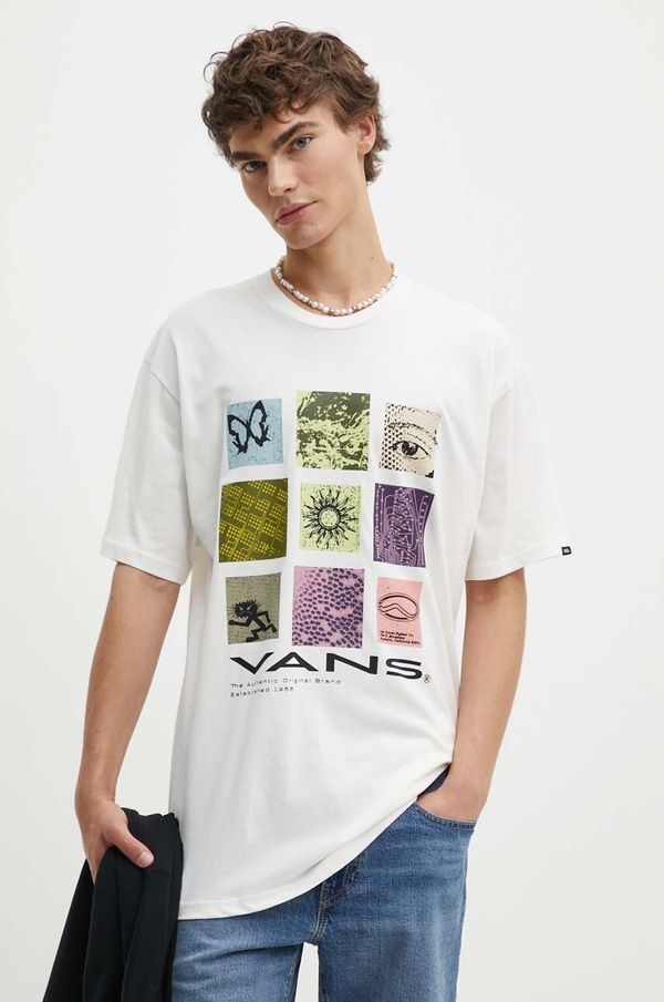 Vans Pamučna majica Vans za muškarce, boja: bež, s tiskom, VN000HFQFS81