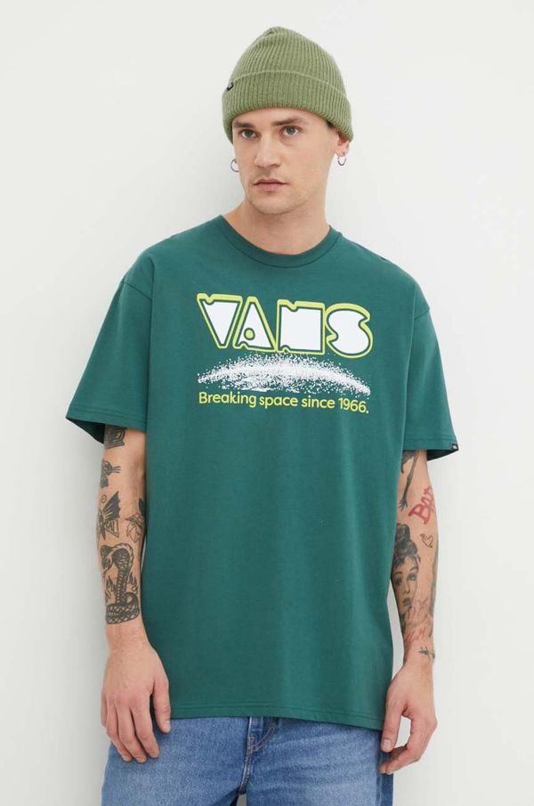 Vans Pamučna majica Vans za muškarce, boja: zelena, s tiskom