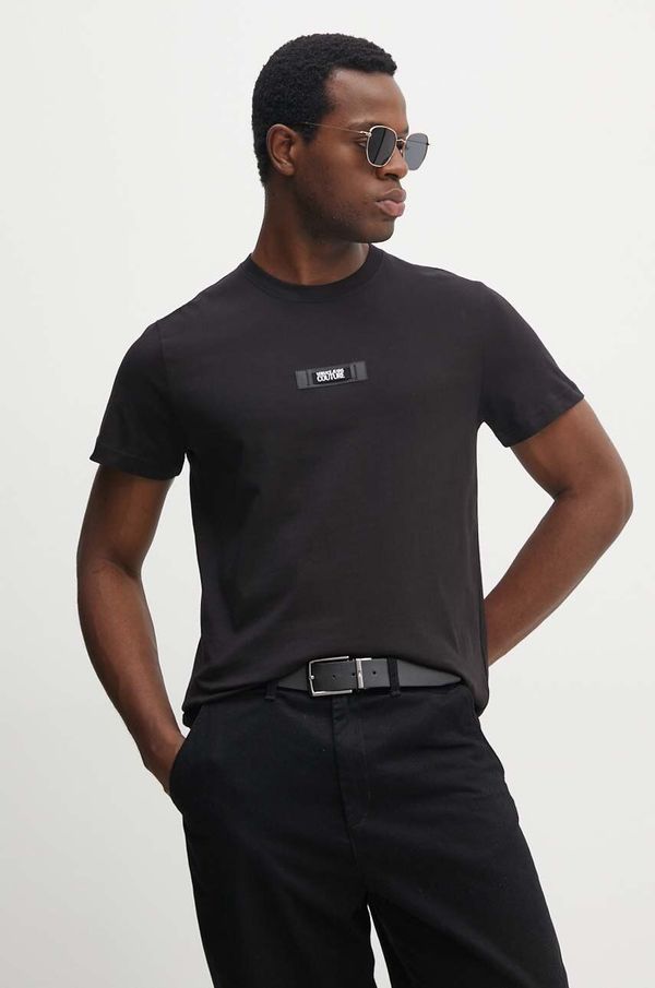 Versace Jeans Couture Pamučna majica Versace Jeans Couture za muškarce, boja: crna, s aplikacijom, 77GAH6S3 J0001