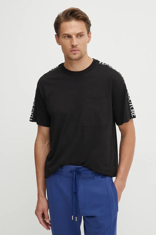 Versace Jeans Couture Pamučna majica Versace Jeans Couture za muškarce, boja: crna, s aplikacijom, 77GAHC02 CJ01C