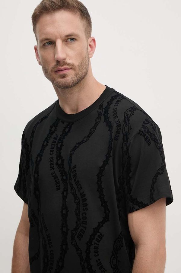 Versace Jeans Couture Pamučna majica Versace Jeans Couture za muškarce, boja: crna, s uzorkom, 77GAH6R0 JS415