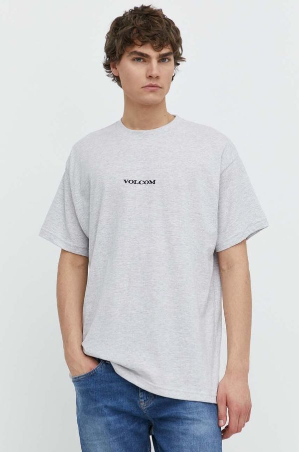 Volcom Pamučna majica Volcom za muškarce, boja: siva, s aplikacijom
