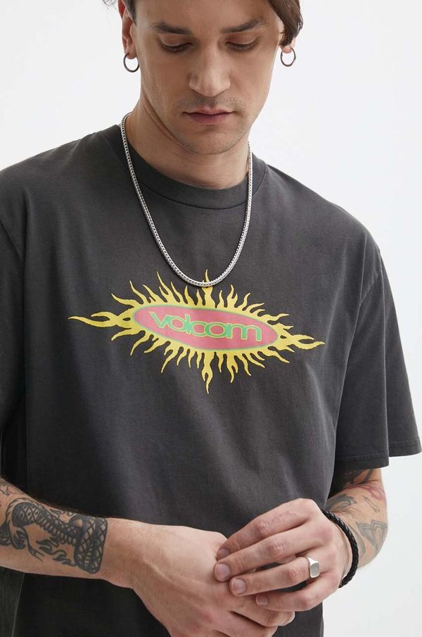 Volcom Pamučna majica Volcom za muškarce, boja: siva, s tiskom