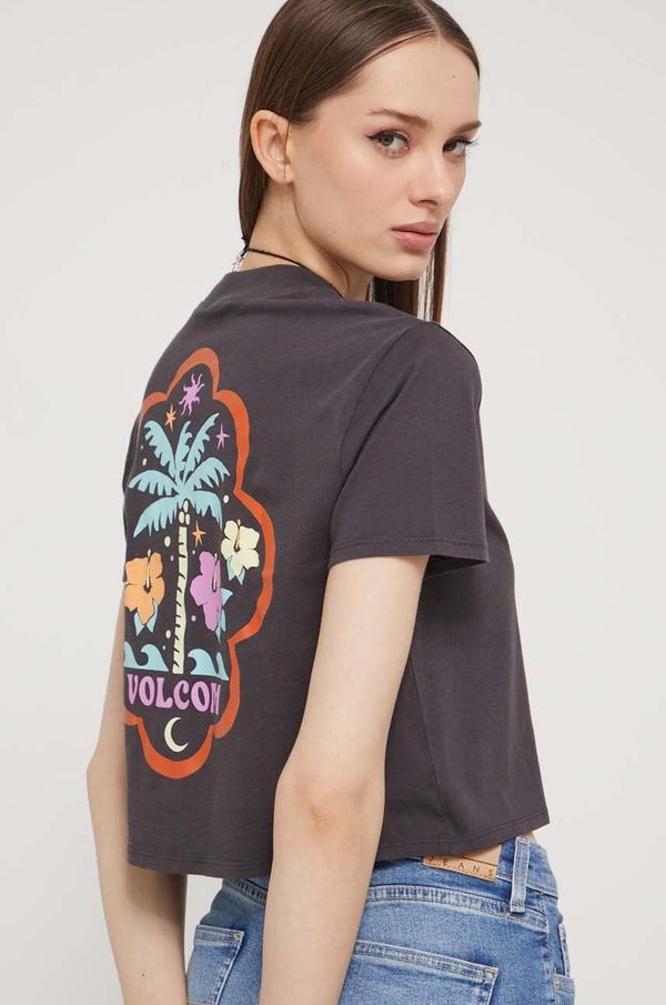 Volcom Pamučna majica Volcom za žene, boja: siva