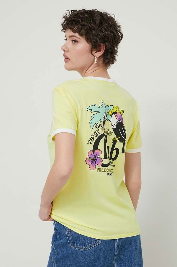 Volcom Pamučna majica Volcom za žene, boja: žuta