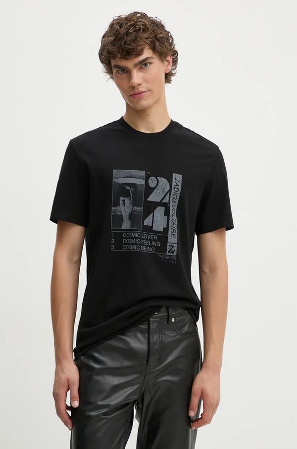 Zadig&Voltaire Pamučna majica ZADIG&VOLTAIRE za muškarce, boja: crna, s tiskom, JMTS00657