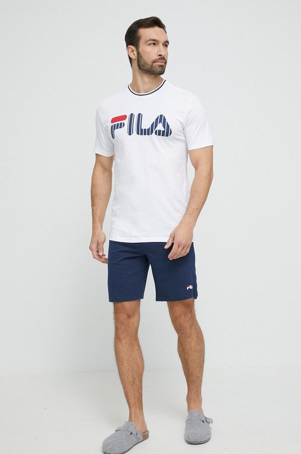 Fila Pamučna pidžama Fila boja: bijela, s tiskom