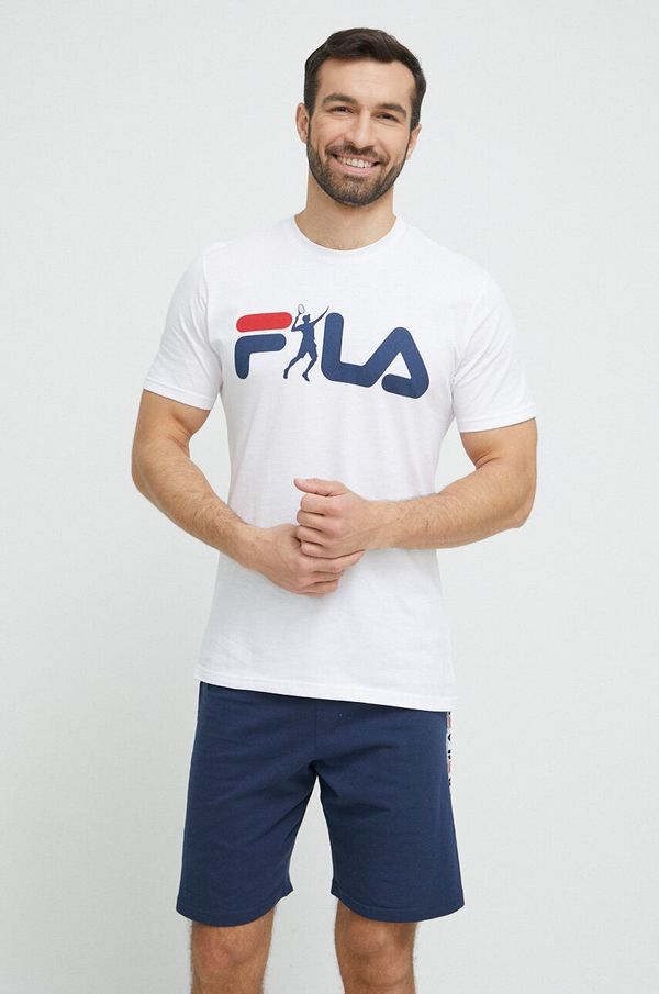 Fila Pamučna pidžama Fila boja: tamno plava, s tiskom