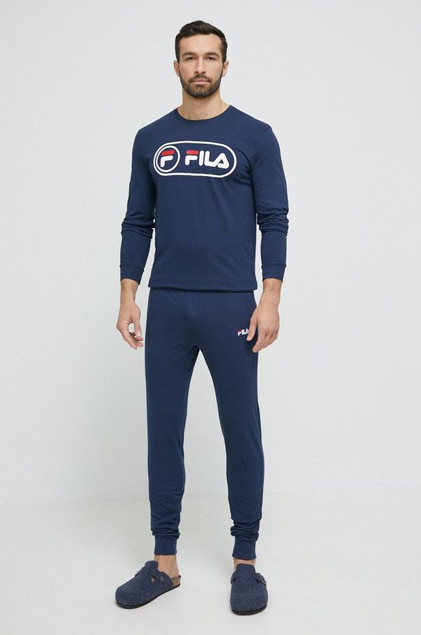 Fila Pamučna pidžama Fila boja: tamno plava, s tiskom