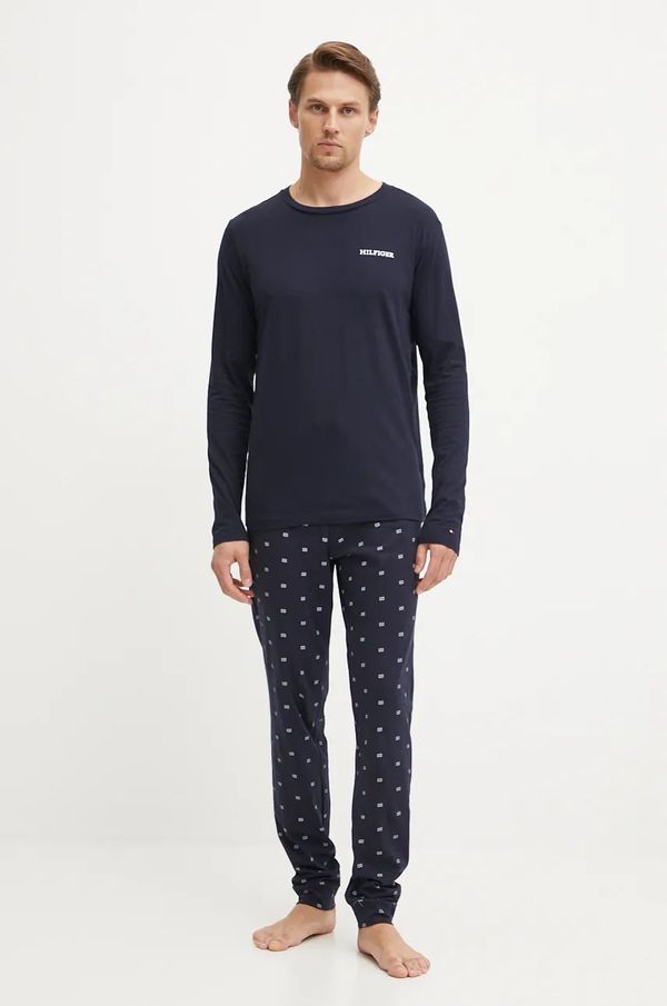 Tommy Hilfiger Pamučna pidžama Tommy Hilfiger boja: tamno plava, s uzorkom, UM0UM03422