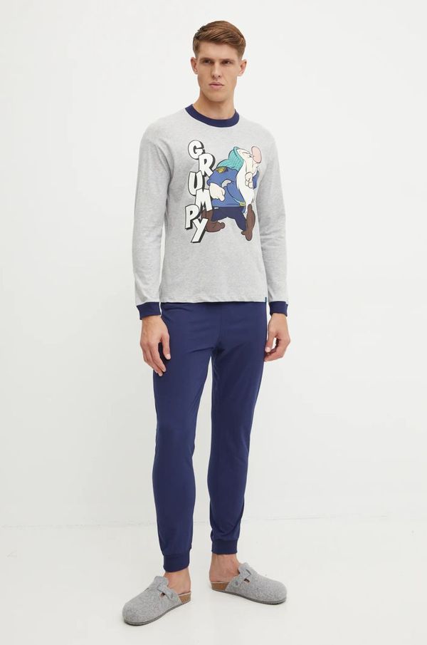 United Colors of Benetton Pamučna pidžama United Colors of Benetton x DISNEY boja: siva, s tiskom, 3VD04P02H