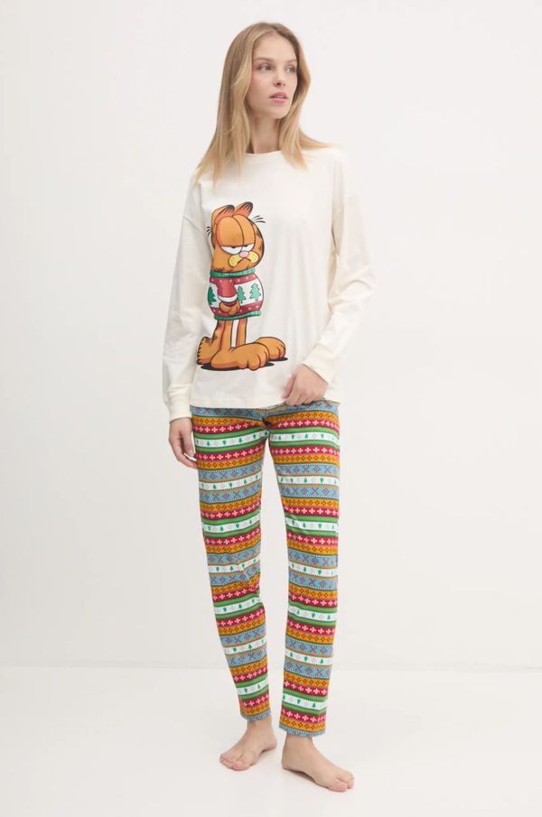 United Colors of Benetton Pamučna pidžama United Colors of Benetton x GARFIELD boja: bež, pamučna, 37MW3P03I