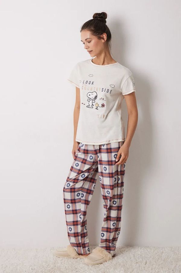 women'secret Pamučna pidžama women'secret SNOOPY boja: bež, pamučna, 3138619