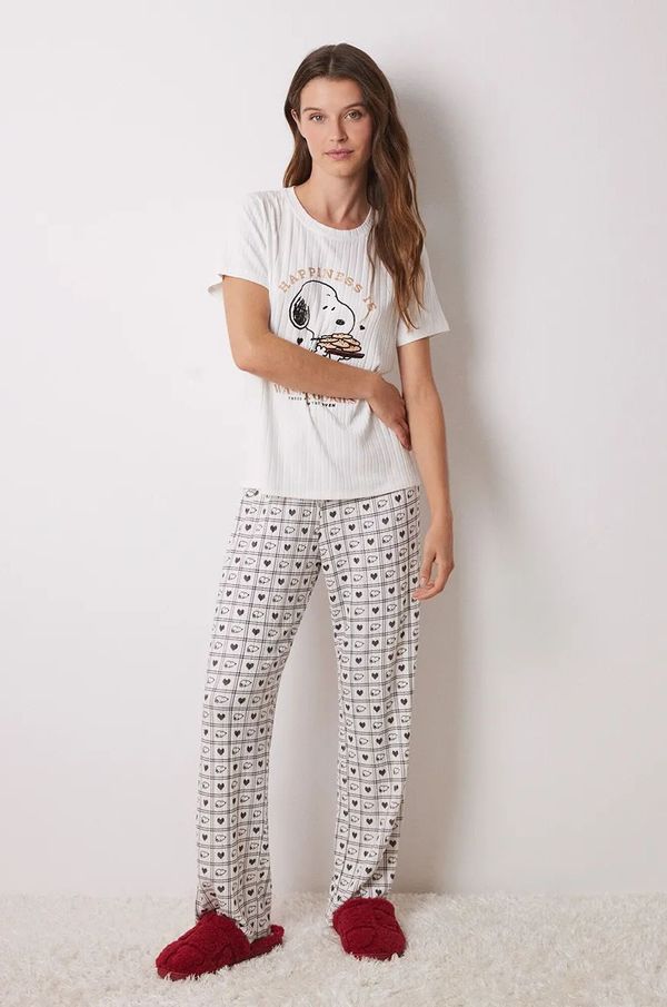 women'secret Pamučna pidžama women'secret SNOOPY boja: bež, pamučna, 3138625