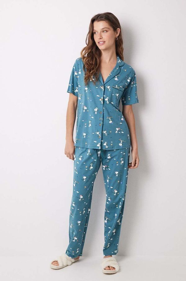women'secret Pamučna pidžama women'secret Snoopy boja: zelena, pamučna, 3138567