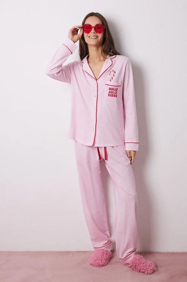 women'secret Pamučna pidžama women'secret VERY MERRY boja: ružičasta, pamučna, 3138657