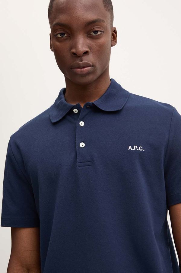 A.P.C. Pamučna polo majica A.P.C. polo standard GOTS boja: tamno plava, bez uzorka, COGWZ.H26342
