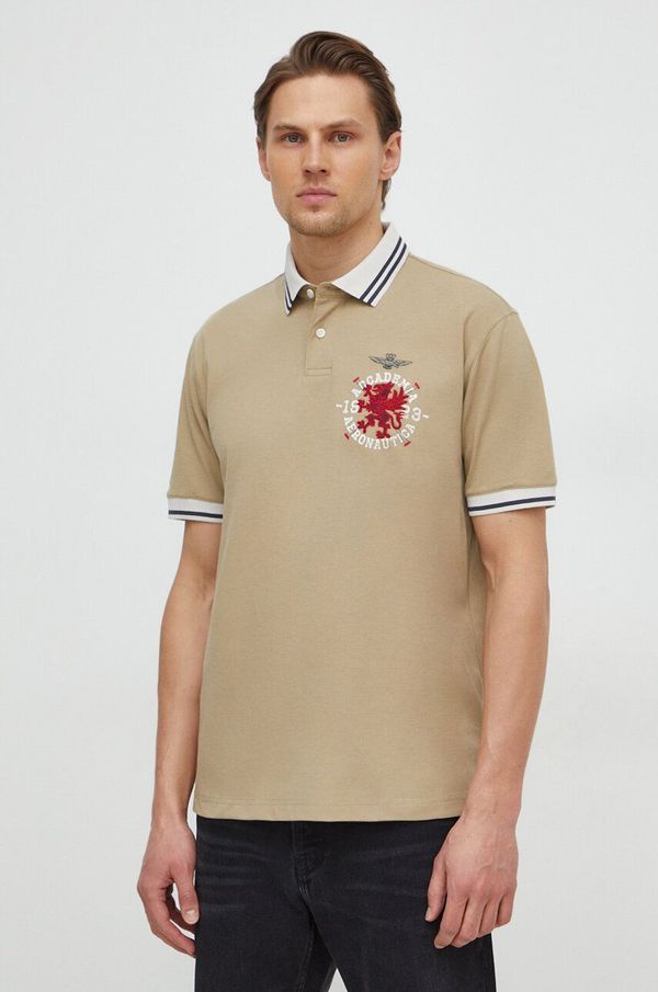 Aeronautica Militare Pamučna polo majica Aeronautica Militare boja: bež, s tiskom, PO1751P309
