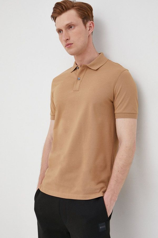 Boss Pamučna polo majica BOSS boja: bež, s aplikacijom, 50468301