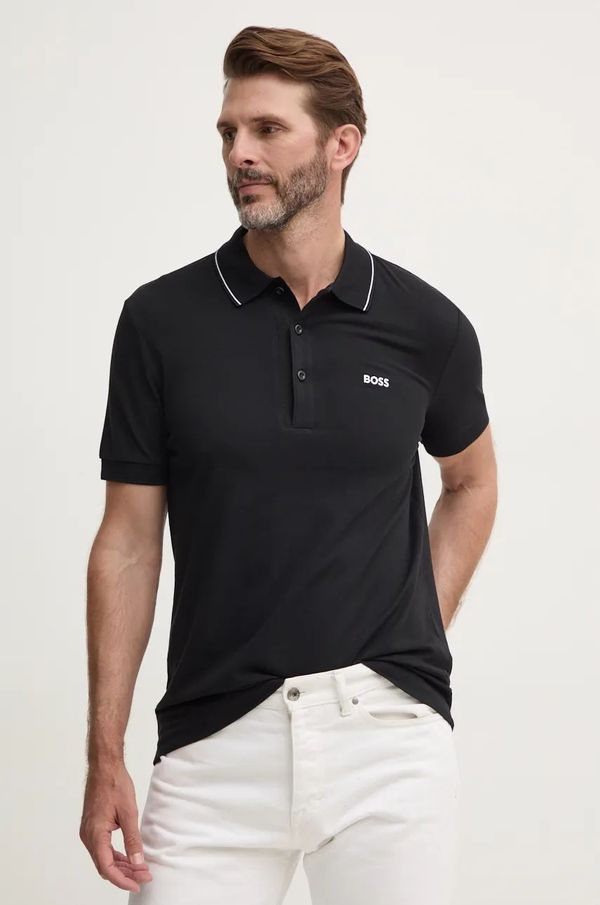 Boss Green Pamučna polo majica Boss Green boja: crna, bez uzorka, 50506195