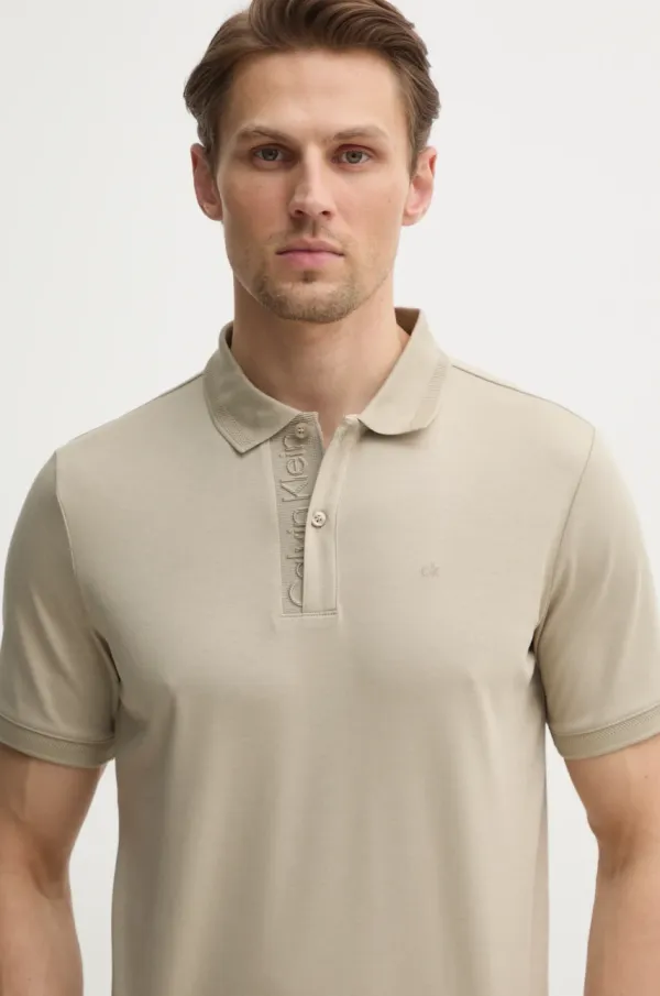 Calvin Klein Pamučna polo majica Calvin Klein boja: bež, bez uzorka, K10K114135