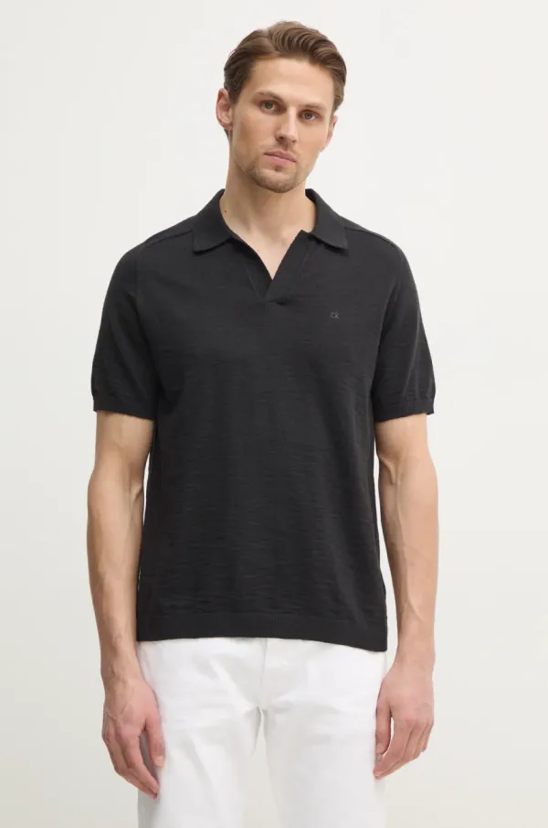 Calvin Klein Pamučna polo majica Calvin Klein za muškarce, boja: crna, bez uzorka, K10K114087