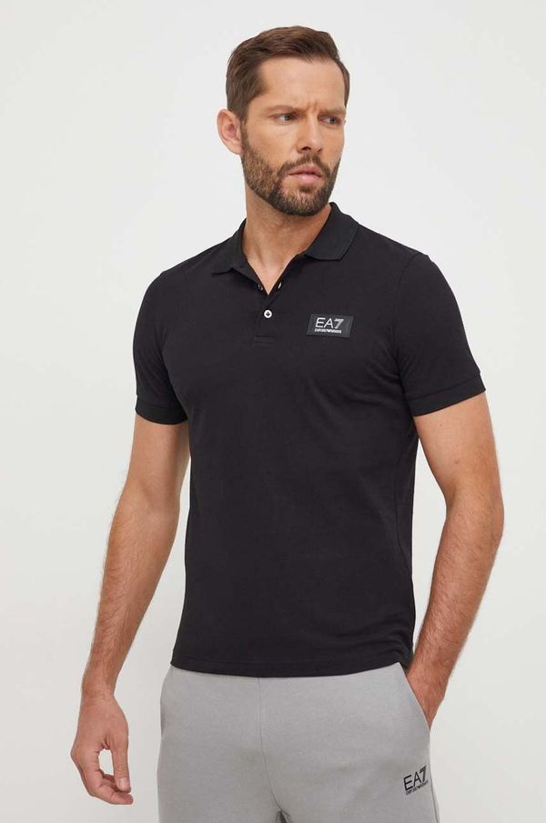 EA7 Emporio Armani Pamučna polo majica EA7 Emporio Armani boja: crna, bez uzorka