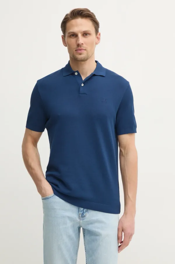 Hackett London Pamučna polo majica Hackett London za muškarce, boja: tamno plava, bez uzorka, HM563450