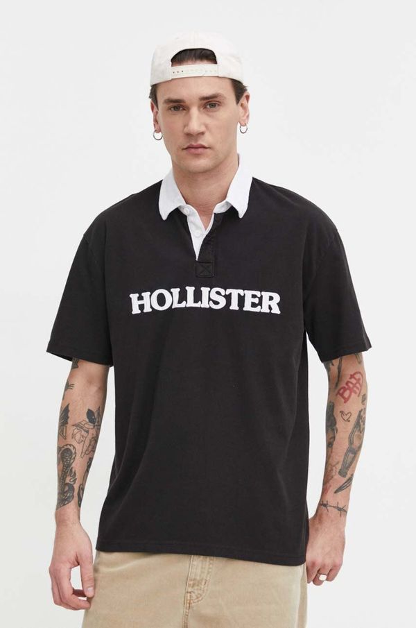 Hollister Co. Pamučna polo majica Hollister Co. boja: crna, s aplikacijom