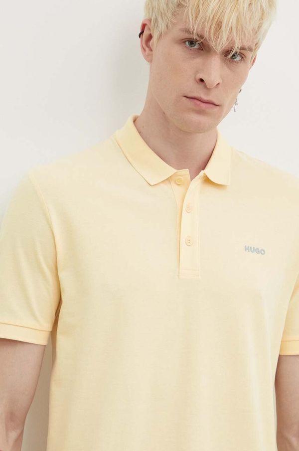 Hugo Pamučna polo majica HUGO boja: bež, bez uzorka