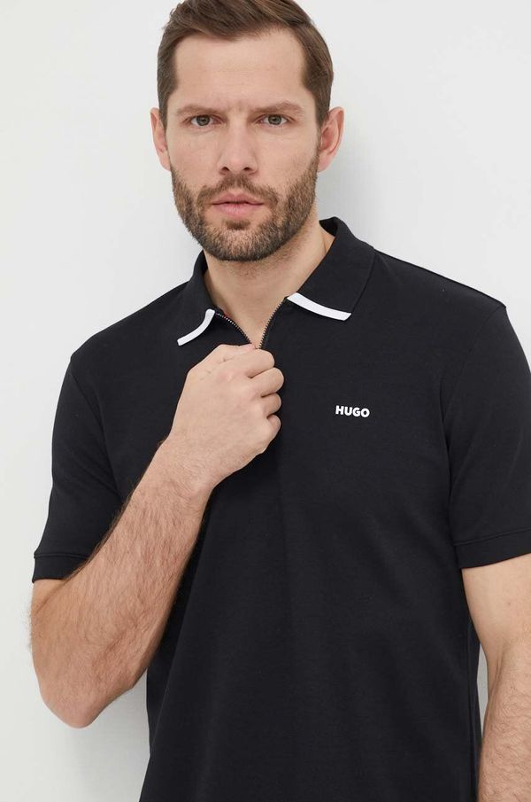 Hugo Pamučna polo majica HUGO boja: crna, bez uzorka