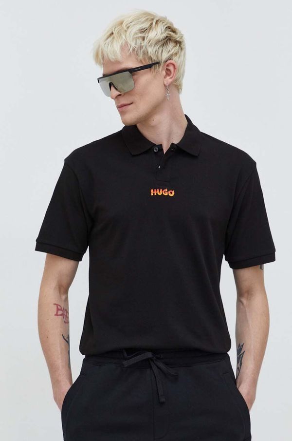 Hugo Pamučna polo majica HUGO boja: crna, s aplikacijom, 50504559