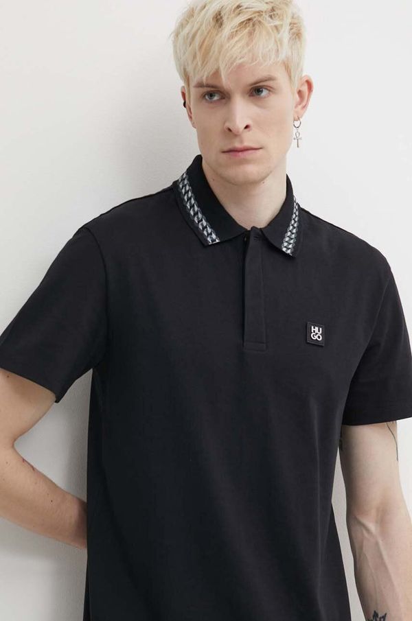 Hugo Pamučna polo majica HUGO boja: crna, s aplikacijom, 50510036