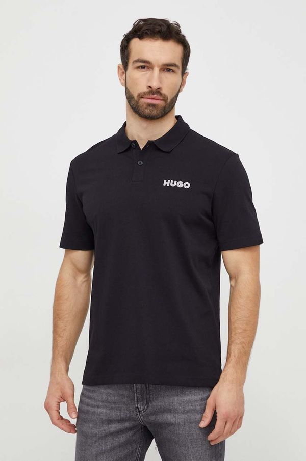 Hugo Pamučna polo majica HUGO boja: crna, s aplikacijom