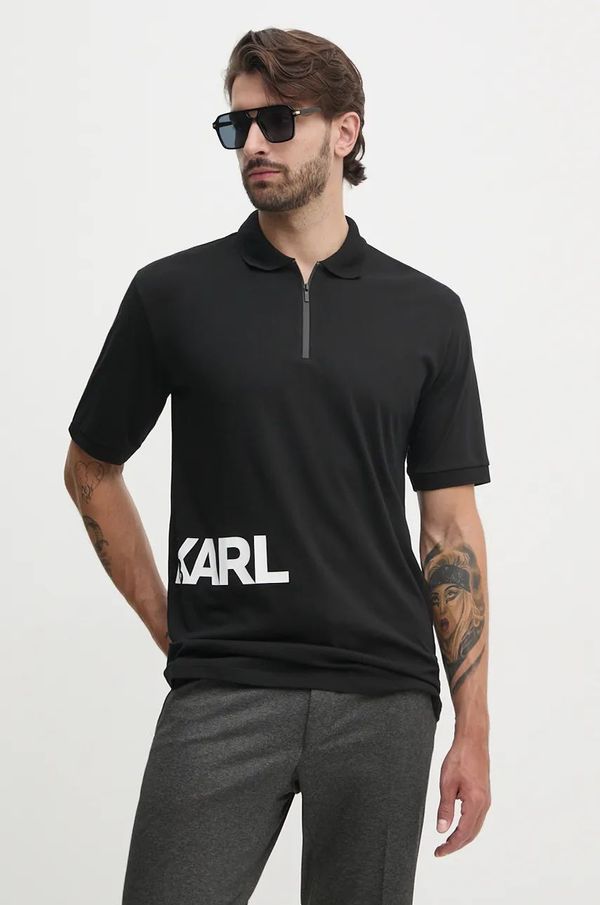 Karl Lagerfeld Pamučna polo majica Karl Lagerfeld boja: crna, s tiskom, 544225.745440