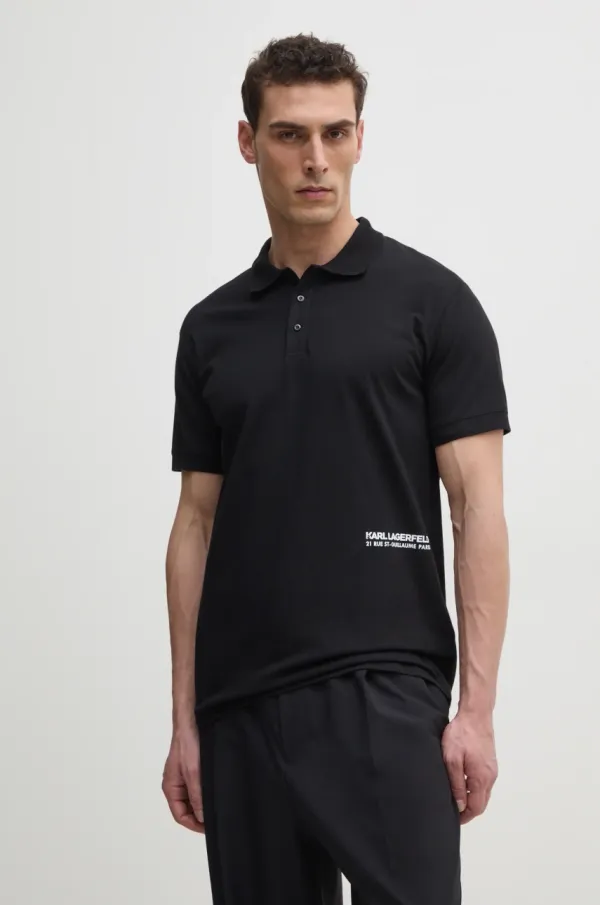 Karl Lagerfeld Pamučna polo majica Karl Lagerfeld boja: crna, s tiskom, 551230.745293