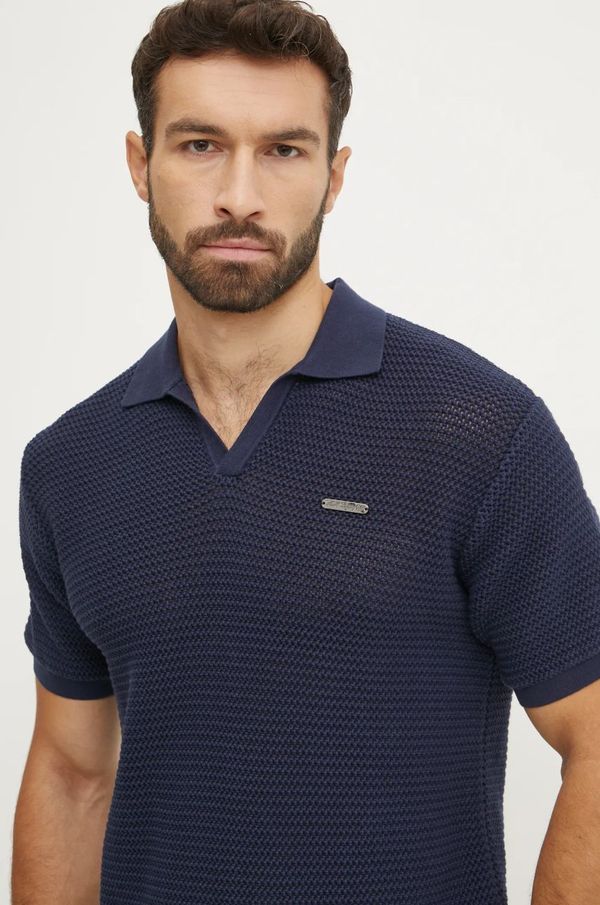 Karl Lagerfeld Pamučna polo majica Karl Lagerfeld boja: tamno plava, bez uzorka, A1M46068
